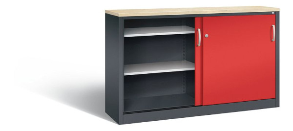 C+P Sideboard mit Schiebetüren Acurado, H1000xB1600xT400mm, Farbe: Schwarzgrau / feuerrot, Bügelgriff, 2146-00 S10150