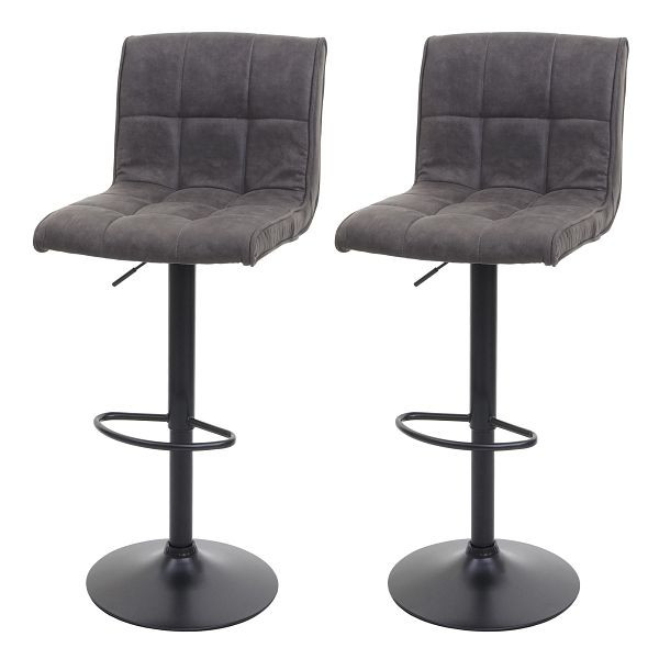 Mendler 2er-Set Barhocker HWC-B13, Barstuhl Tresenhocker, Wildlederimitat, vintage dunkelgrau, 74338