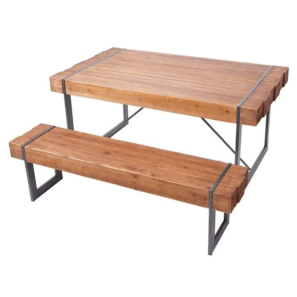 Mendler Esszimmergarnitur HWC-A15, Esstisch + 1x Sitzbank, Tanne Holz rustikal massiv, braun 160cm, 75682+75688