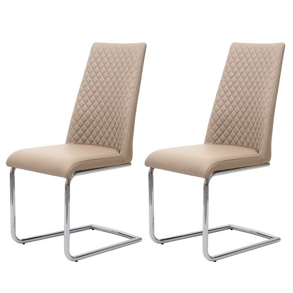 Mendler 2er-Set Esszimmerstuhl HWC-F31, Stuhl Küchenstuhl Freischwinger, Kunstleder, creme, 69510