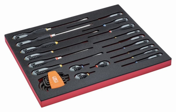 Bahco Fit&Go 3/3 Schaumstoffeinlage Satz Winkelschraubendreher und Schraubendreher für Schlitz-, Phillips- und Pozidriv-Schrauben - 27-teilig, FF1A1002