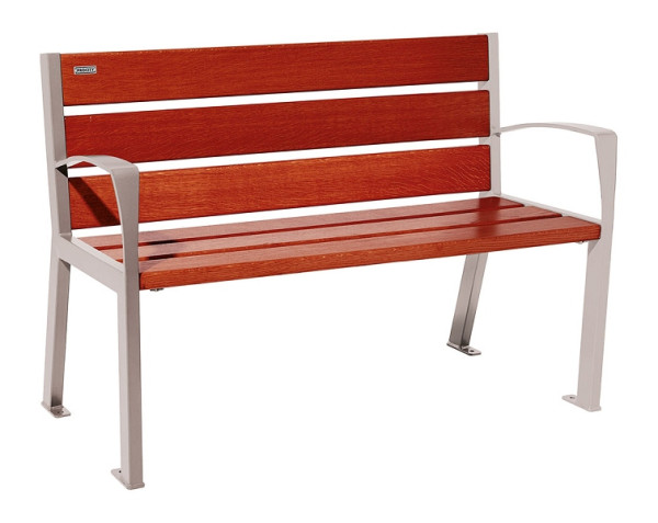 Procity Sitzbank Silaos 6 Holzlatten, 1200 mm, Mit Armlehne, Holz & Stahl, Mahagoni/RAL 7044, 209611.7044.ACAJ