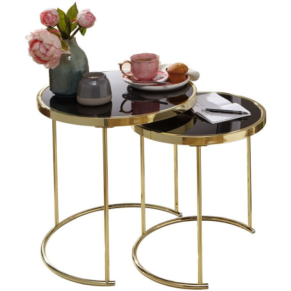Wohnling Design Satztisch CORA Schwarz/Gold, Metall/Glas, WL5.769