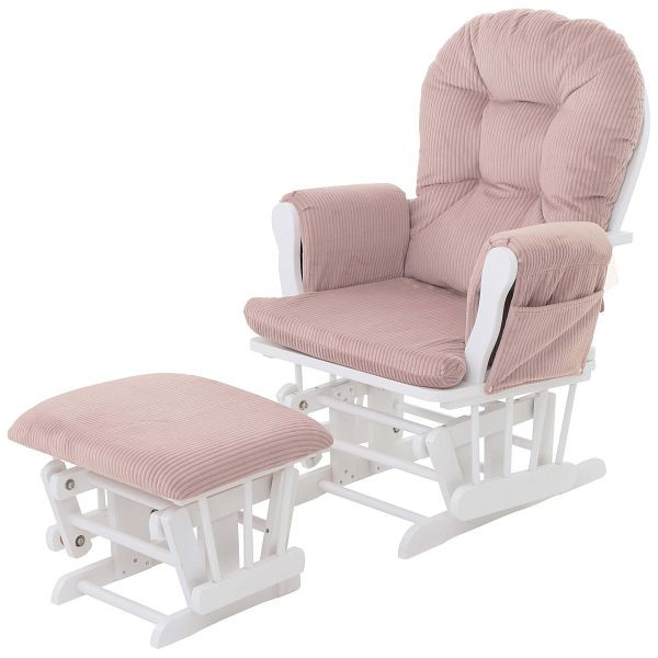 Mendler Relaxsessel HWC-C76, Schaukelstuhl Sessel Schwingstuhl mit Hocker Stoff Cord 320g/m² Öko-Tex, rosa Gestell weiß, 109029