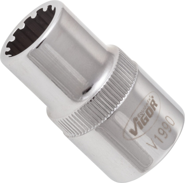 VIGOR Multiprofil Steckschlüsseleinsatz, Vierkant hohl 12,5 mm (1/2 Zoll), Multiprofil, 12 mm, VE: 10 Stück, V1990