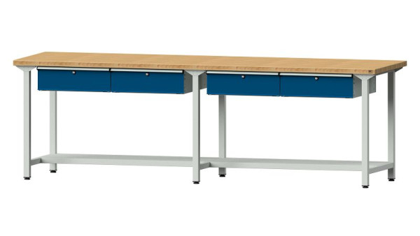 ANKE Werkbänke Arbeitstisch, Modell 195, 2800 x 800 x 890 mm, RAL 7035/5010, BMP 40 mm, 401.481