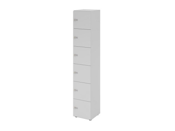 Hammerbacher Schließfachschrank schmal 6OH, 6 Türen, Korpus: Grau, Türen: Grau, 40 x 40 x 215,6 cm (BxTxH), Zahlenschloss, V264L6/5/5/ZS