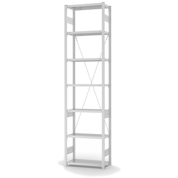 hofe Grundregal, zerlegt, 7 Böden 3000 x 300 x 750 mm, lichtgrau, Fachlast 220kg pro Boden, einseitige Bedienung, HKG30307XM