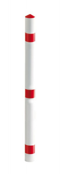 Absperrpfosten "Acero" Ø76mm aus Stahl, zum Aufdübeln, (Bodenplatte 200x200mm), verzinkt und beschichtet, rot/weiss, 13472-rw