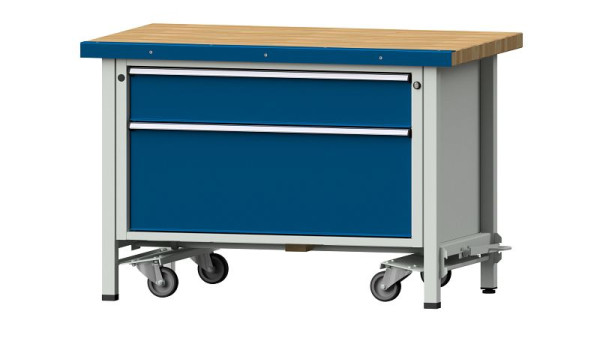 ANKE Werkbänke Kastenwerkbank, Modell 15 VX, 1270 x 800 x 850 mm, RAL 7035/5010, BMP 50 mm, mit absenkbarer Fahreinrichtung, 340.073