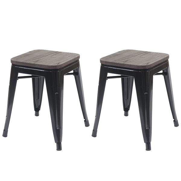 Mendler 2er-Set Hocker HWC-A73 inkl. Holz-Sitzfläche, Metallhocker Sitzhocker, Metall Industriedesign stapelbar, schwarz, 70397