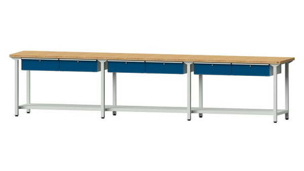 ANKE Werkbänke Arbeitstisch, Modell 105, 4050 x 700 x 890 mm, RAL 7035/5010, BMP 40 mm, 400.517