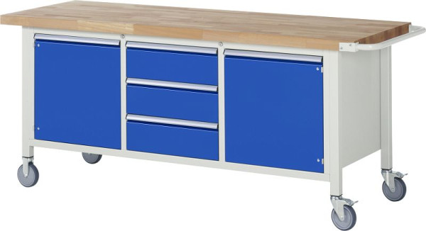 RAU Fahrbare Werkbank-Modell 8569, B2000xT700xH880-1080mm, Dreifach-Unterbau-Container, li: Flügeltür, mitte: 3x180mm, re: Flügeltür, 05-8569A2-207B4H.11