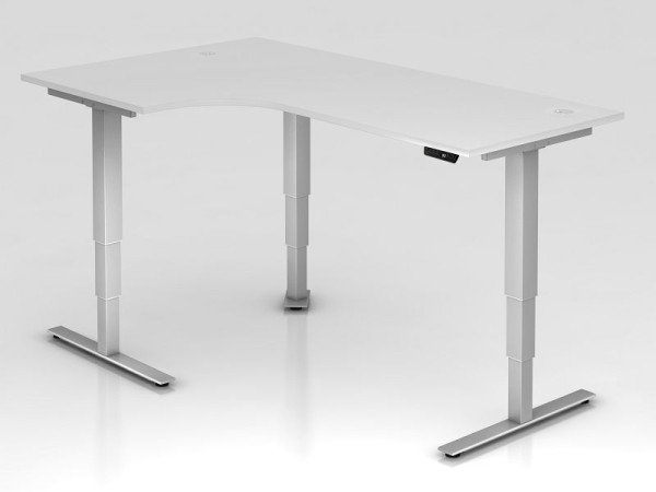 Hammerbacher Sitz-Steh-Winkeltisch elektrisch 200x120cm 90° Weiß, Winkelform 90°, links oder rechts montierbar, VXDSM82/W/S