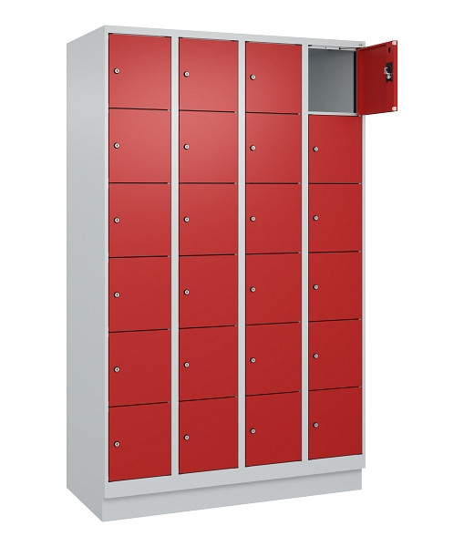 C+P Schließfachschrank Evolo PLUS, mit Sockel, 24 Fächer, 1950x1200x500mm, 7035/3000 feuerrot, 049020-406 S10003