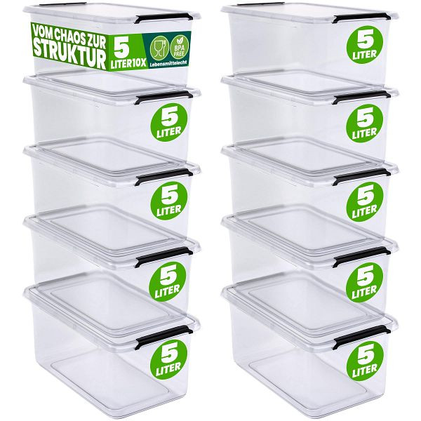 DEUBA Aufbewahrungsbox, VE: 10er-Set 30x20x12cm 5L transparent stapelbar, 996819