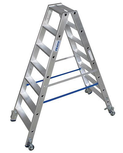 DENIOS Stufenstehleiter aus Aluminium, mit Fahrrollen, 2 x 6 Stufen, 156-902