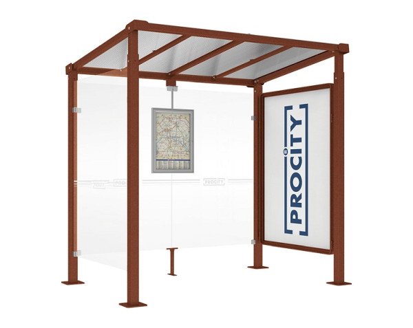 Procity Wartehalle Milano - 1 Schaukasten 2000 + 1 Seitenverkleidung, Farbe Rost Korken Effekt, Maße: Breite 2500 x Höhe 2545 x Tiefe 1824 mm, 529246.S025