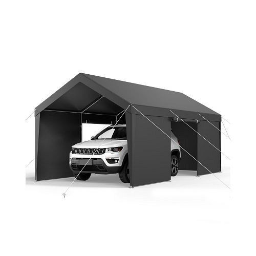 VEVOR Carport 3,65x6,09m, Zeltgarage mit Seitenwänden & Tür, robuster UV-beständiger Autounterstand, Ganzjahresschutz, Grau, FBSJSQCCKHS8E8PES001V0