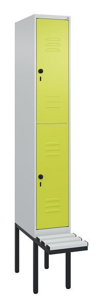 C+P Doppelstöckiger Spind Classic PLUS, 2120x300x815mm, 7035/0024, Drehriegel, mit Untergestell und schwebender Sitzfläche, 0803407-10 S10115