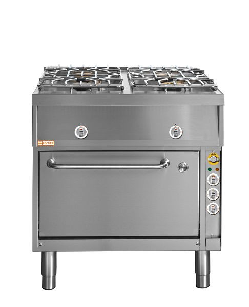 Locher Gasherd, 4 Kochstellen und Elektro-Bratofen GN 2/1, 4 x E-Brenner, 291102