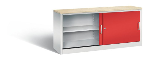 C+P Sideboard mit Schiebetüren Acurado, H720xB1600xT400mm, Farbe: Lichtgrau / feuerrot, Bügelgriff, 2 OH, 5724-00 S10402