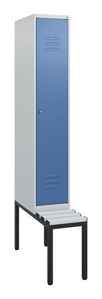 C+P Umkleidespind Classic PLUS, mit untergebauter Sitzbank, 1950x300x815mm, 7035/5023, Zylinderschloss, 0800505-10 S10050
