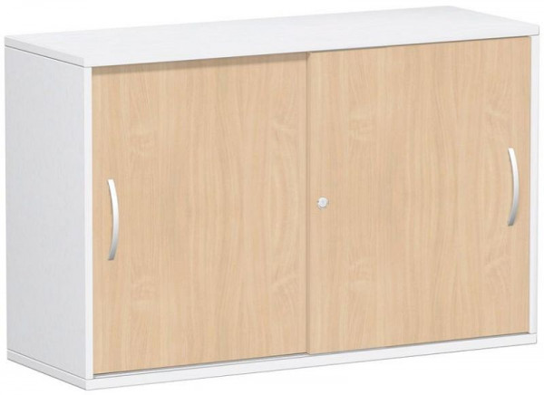 geramöbel Schiebetürenschrank Oberboden 25 mm, mit Standfüßen, abschließbar, 1200x425x798, Buche/Weiß, S-312253-BW