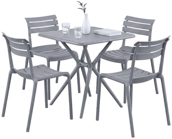 CLP Gartenmöbel-Set Vela mit 4 Stühlen, grau, 328041