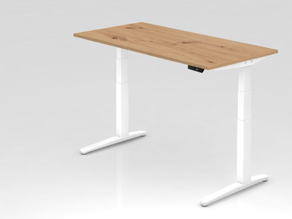 Hammerbacher Schreibtisch XBHM16, 160 x 80 cm, Platte: Asteiche, 25 mm dick, ABS Dickkante, Rechteckform, Weiß, VXBHM16/R/WW