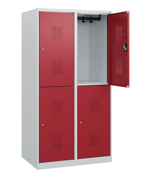 C+P Doppelstöckiger Spind Evolo PLUS, 4 Fächer, 1530x800x500mm, 7035/3003, Zylinderschloss, 0493005-22 S10026