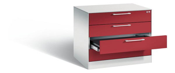 C+P Karteischrank Asisto, H710xB800xT600mm, Farbe: Lichtgrau / Rubinrot, Bügelgriff, 146273-424 S10023