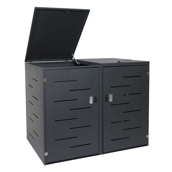 Mendler XL 2er-/4er-Mülltonnenverkleidung HWC-E83, Mülltonnenbox, erweiterbar 108x66x94cm, anthrazit, Stahl 62kg, 68820+68821