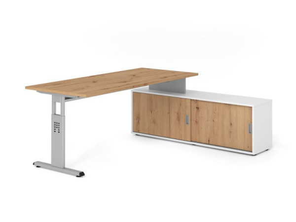 Hammerbacher Aufsatz-Schreibtisch OSE19, 180x80cm, Platte: Asteiche, 25mm dick, T-Fuß Gestell Silber, Ahorn, SB/R/S/W/R, VOSE19SB/R/S/W/R