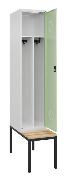 C+P Spind Evolo PLUS, 1 Abteile, 2120x400x815mm, 9016/6019, Haken 4, Zylinderschloss, Sitzfläche Buche-Hartholz, Sitzbank, Trennwand, 0490507-12F S10046