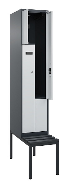 C+P Z-Spind Evolo PLUS, Bank, 2 Fächer, 2120x400x815mm, 7016/7035, Zylinderschloss, Sitzfläche Kunststoff, Sitzbank, 0490537-122 S10098