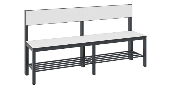 C+P Sitzbank mit Rückenlehne, Feuchtraum, H796xB1500xT407 mm, Schwarzgrau/HPL Weiß, 8061-310 S10012