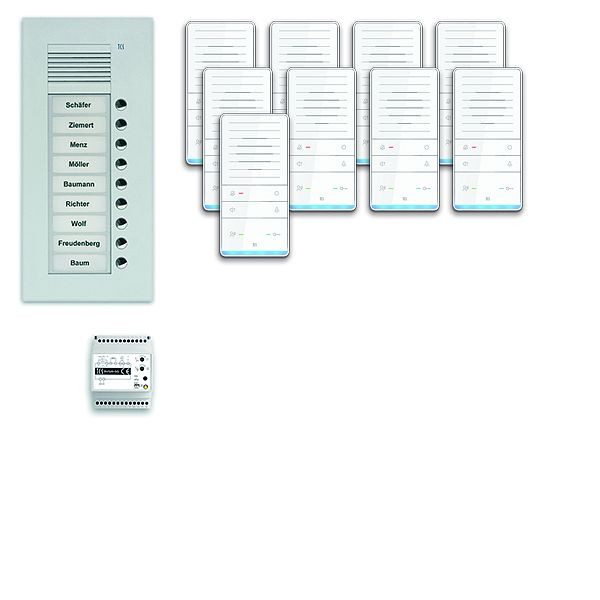 TCS Türkontrollsystem audio:pack UP für 9 Wohneinheiten, mit Außenstation PUK 9 Klingeltasten, 9x Freisprecher ISW5031, Steuergerät BVS20, PAUF091/001