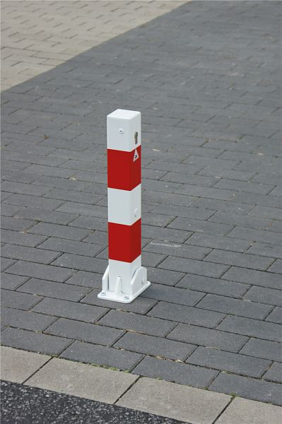 Schake Absperrpfosten Typ 4715FU -umlegbar- Vierkantrohr 70x70 mm, Überflur 500 mm, mit Dreikantverschluß, feuerverzinkt, mit 1 Öse, 4715FU+1