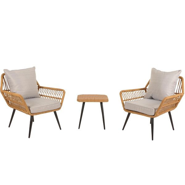 Mendler Poly-Rattan Garnitur HWC-N34, Balkon-Set Gartengarnitur Sitzgruppe Stuhl Beistelltisch, hellgrau, 105957