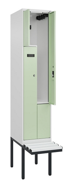 C+P Z-Spind Evolo PLUS, Bank, 2 Fächer, 2120x400x815mm, 9016/6019, Zylinderschloss, Material Sitzfläche Kunststoff, 0490437-122 S10100