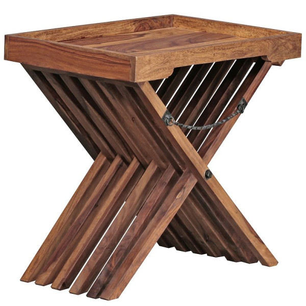 Wohnling Beistelltisch MUMBAI Massivholz Sheesham Design, Serviertablett und Tisch-Gestell, klappbar, Landhaus-Stil, WL1.737