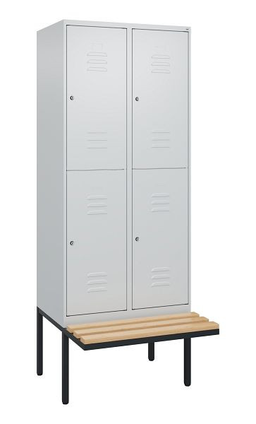 C+P Doppelstöckiger Spind Classic PLUS, 2 Abteile, 2120x800x815mm, 7035/7035, Zylinderschlösser, Buche-Sitzleisten, Sitzfläche, 0803407-22 S10099