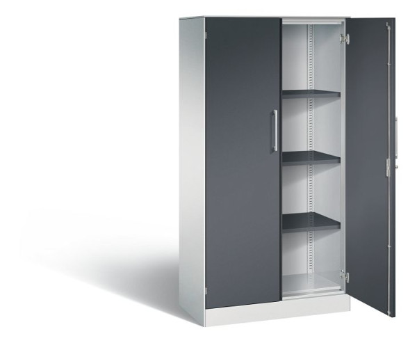C+P Flügeltürenschrank Asisto, H1635xB800xT435mm, Farbe: Lichtgrau / Schwarzgrau, Bügelgriff, 4 OH, 141013-000 S10110