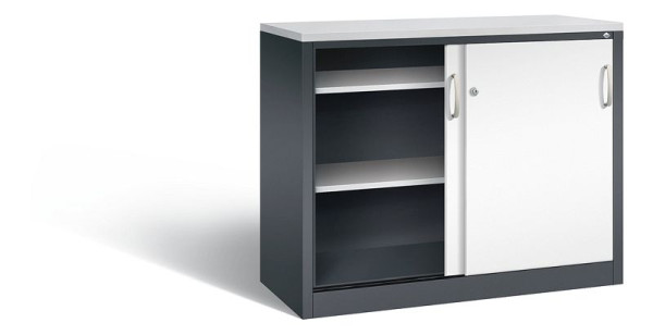 C+P Sideboard mit Schiebetüren Acurado, H1000xB1200xT500mm, Farbe: Schwarzgrau / Verkehrsweiß, Bügelgriff, 2056-00 S10142