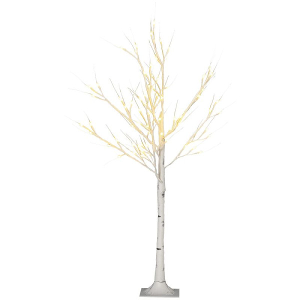 HOMCOM Kunstbaum, Kunstbirke, mit LED-Beleuchtung, warmweiß, realistische, weiße Rinde, 17Lx 17B x 120H cm, 830-550V80WT