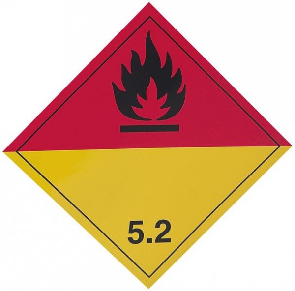 SIGNUM Gefahrzettel Klasse 5.2, Aluminium, mit Kantensch. 300 x 300 mm, G 2028/5.2300