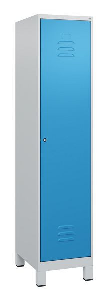 C+P Umkleidespind Classic PLUS mit Mitteltrennwand, Füße, 1800x400x500mm, 7035/5012, Zylinderschloss, 0800107-12F S10019