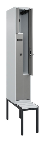 C+P Z-Spind Evolo PLUS, Bank, 2 Fächer, 2120x300x815mm, 7035/0004, Drehriegel, Sitzfläche Kunststoff, Sitzbank, 0490537-102 S10068
