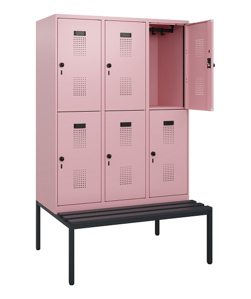 C+P Doppelstöckiger Spind Evolo PLUS, Bank, 6 Fächer, 1950x1200x815mm, 3015/3015, Drehriegel, Sitzfläche Kunststoff, Sitzbank, 0493505-32 S10129